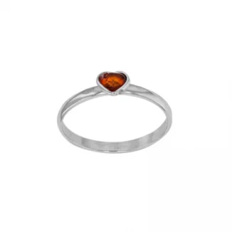 Bague ambre cognac en forme de coeur et argent rhodié