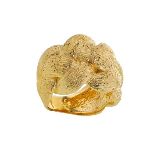Alternative view of Bague large tressée aspect pailleté, argent doré
