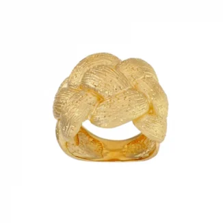 Bague large tressée aspect pailleté, argent doré