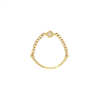 Bague solitaire demi chaîne Or serti clos et oxydes de zirconium