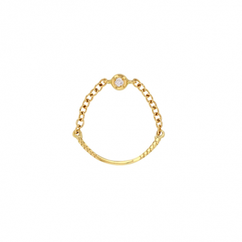 Bague solitaire demi chaîne Or serti clos et oxydes de zirconium