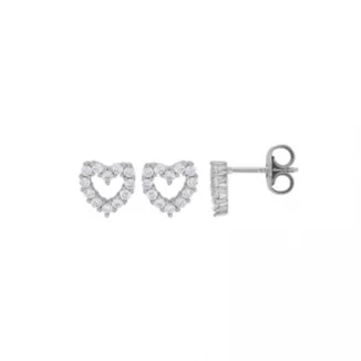 Boucles d'oreilles forme coeur serti d'oxydes, argent rhodié