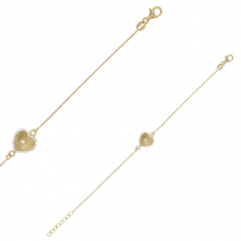 Bracelet coeur strié bicolore argent doré