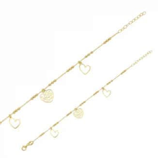 Bracelet pampilles coeurs argent doré
