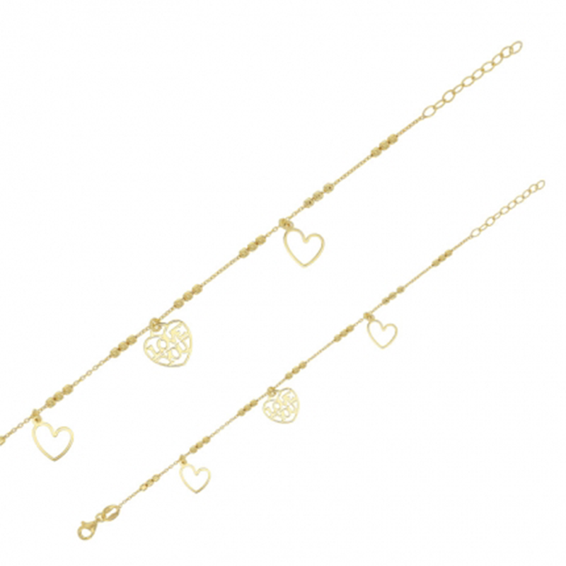 Bracelet pampilles coeurs argent doré