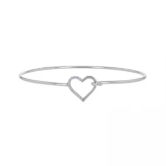 Bracelet rigide coeur serti d'oxydes, argent rhodié