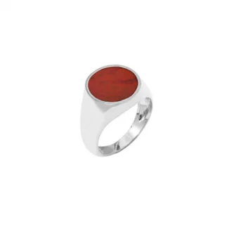 Chevalière jaspe rouge, pierre ronde extra plate, argent