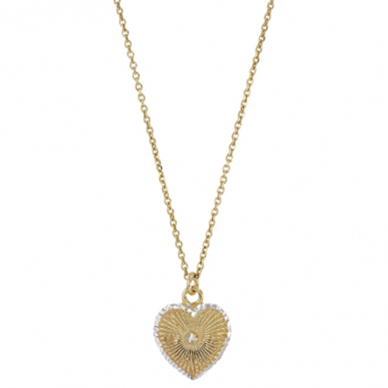 Collier coeur strié bicolore argent doré