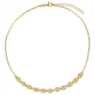 Collier maille grains de café orné d'oxydes, argent doré