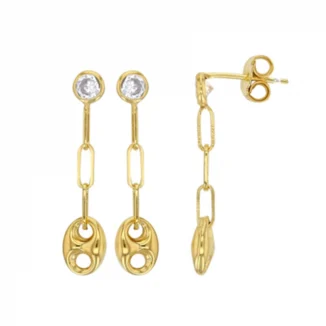 Pendants grain de café mailles rectangles, oxyde de ziconium, argent doré