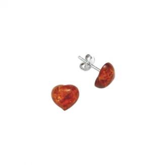 Petites boucles d'oreilles puce argent avec ambre en forme de coeur