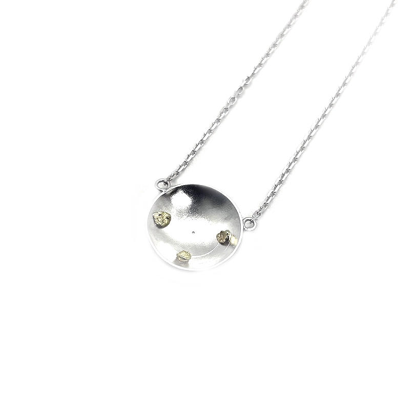 Collier bâtée,  argent & pépites d'or 18 carats