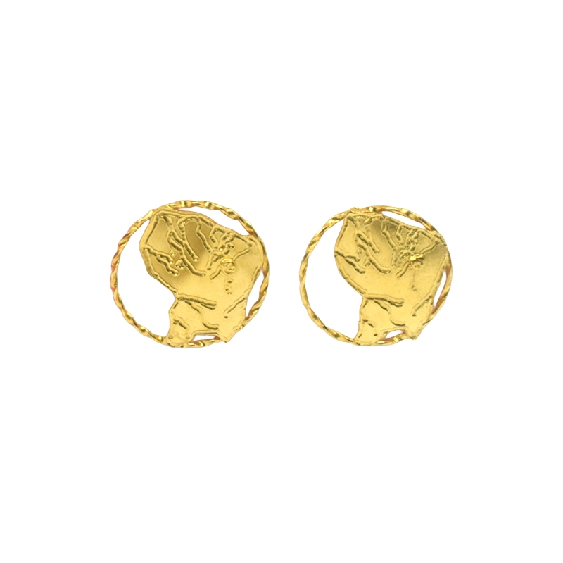 Boucles d'oreille carte de la Guyane encerclée, or 18k