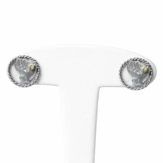 Boucles d’oreilles puces carte de la Guyane encerclée, argent & pépite 18k