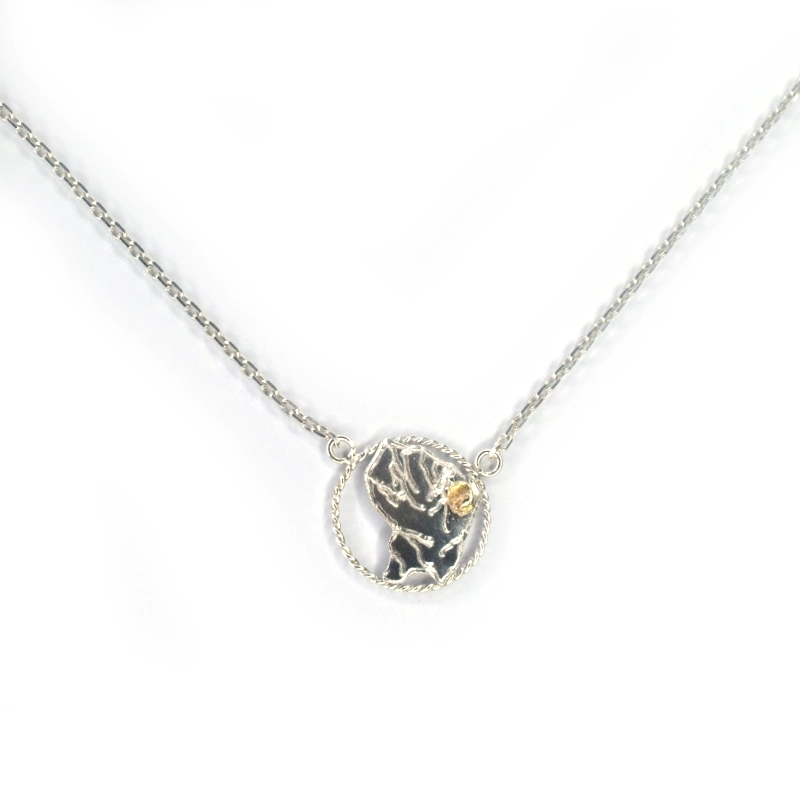 Collier carte de la Guyane, argent & pépite or 18k