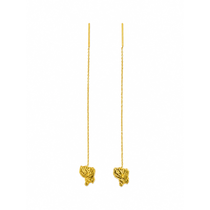 Boucles d'oreilles "chaînettes Guyane" bout lisse, Or 18K