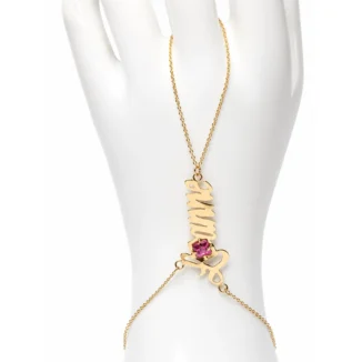 Bracelet de Main "Baciamano Prénom", Or 18k et Tourmaline Rose (0,98 cts)