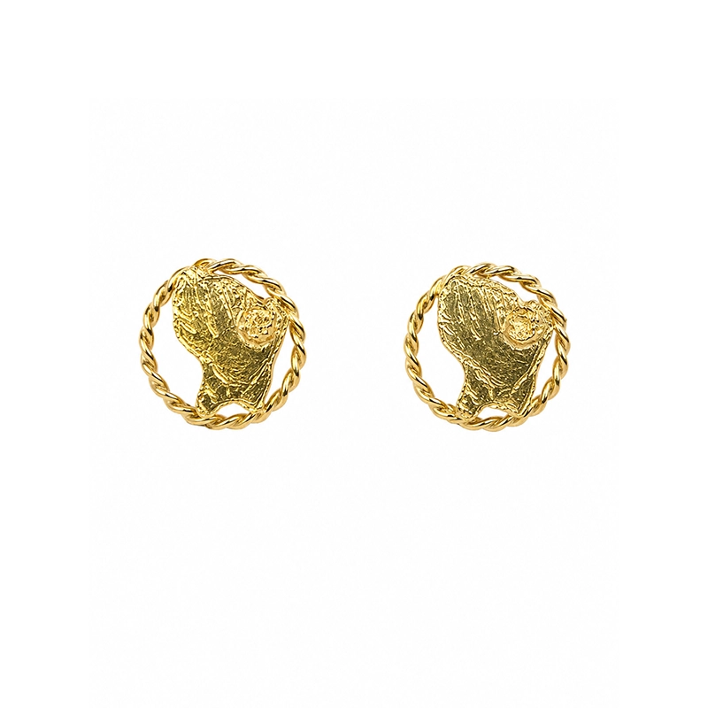 Petite Boucles d'Oreilles "Carte de Guyane Encerclée", Or 18k