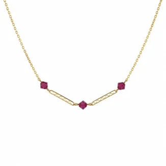 Collier "Bâtonnets Zigzag", Or 18k et Cristal Rose