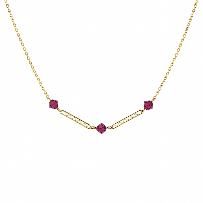 Collier "Bâtonnets Zigzag", Or 18k et Cristal Rose