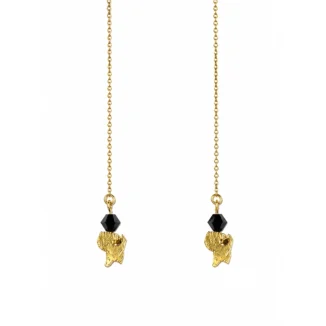 Boucles d’Oreilles Chainette "Carte de Guyane", Or 18k et cristal Noir