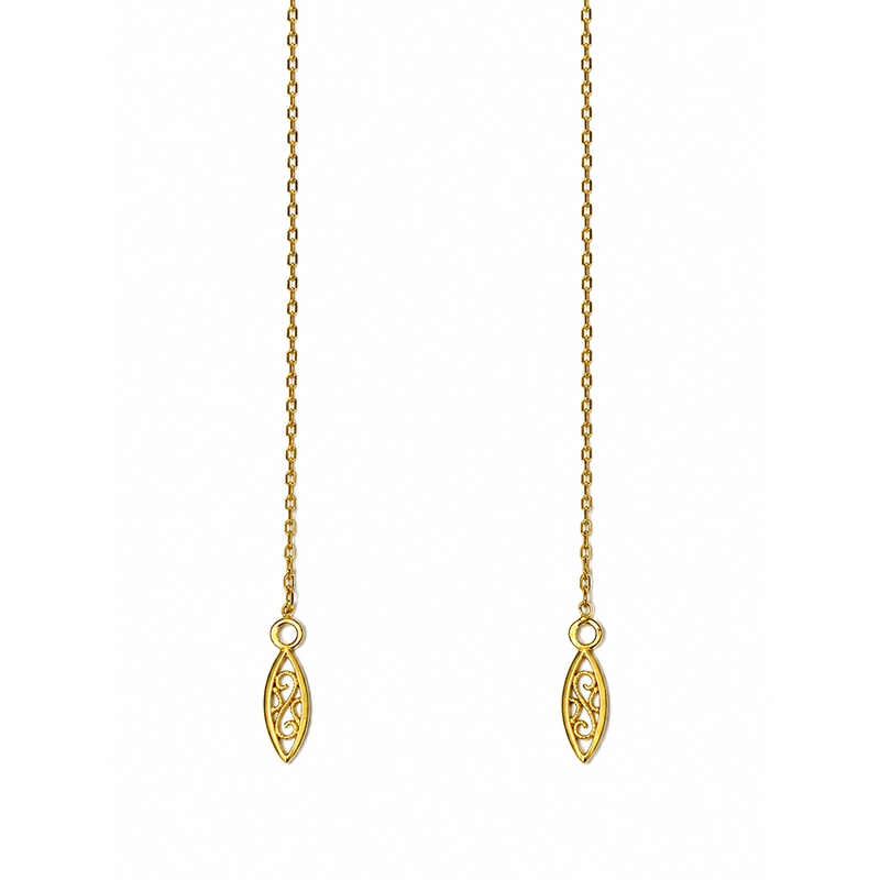 Boucles d’Oreilles Pendantes "Volutes et Mailles Concombres", Or 18k