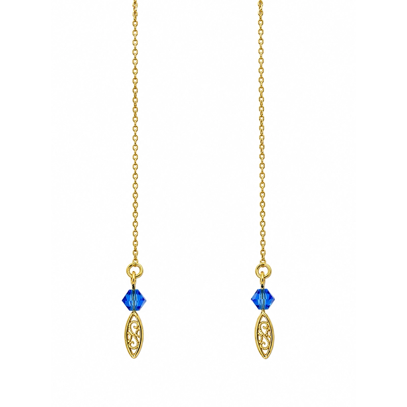 Boucles d’Oreilles Chainette "Mailles Concombres" – Or 18k et Perles d’Azur