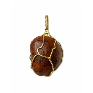 Pendentif Talisman "Graine Tonnerre", Or 18k et Graine Naturelle