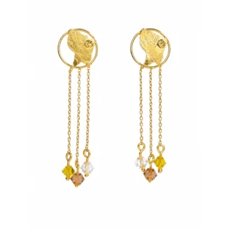 Boucles d’Oreilles "Attrape-Rêves de Guyane", Or 18k et Pampilles de Lumière