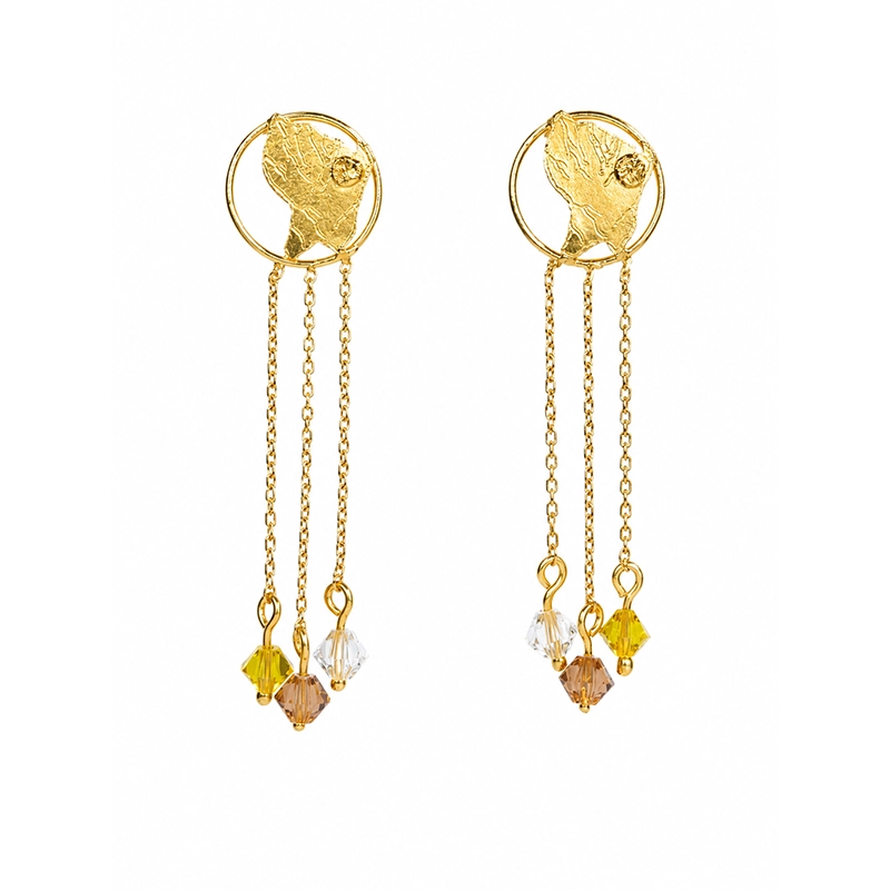 Boucles d’Oreilles "Attrape-Rêves de Guyane", Or 18k et Pampilles de Lumière