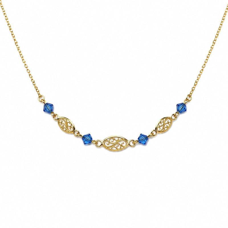 Collier "Volutes et Mailles Concombres", Or 18k et Perles d'Azur