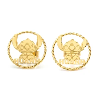 Puces d’Oreilles "Stitch Prénom Personnalisé", Or 18k • Création Atelier Rouge Carat