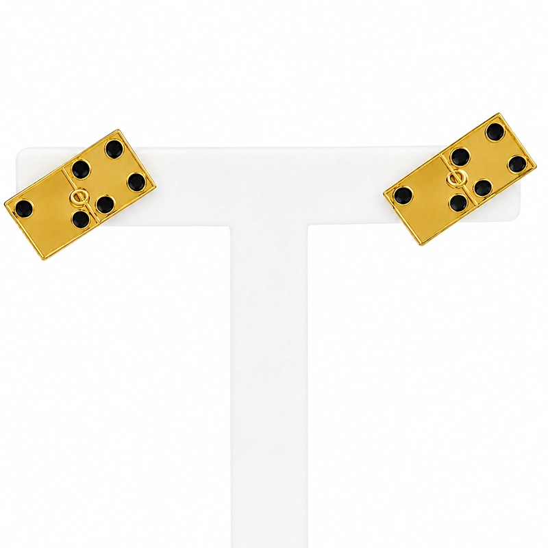 Puces d’Oreilles "Le Domino Patrimonial", Or 18k & Émail Noir