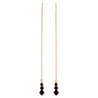 Boucles d’Oreilles Traversantes "Cascade de Grenat", Or 18k & Cristaux Toupie