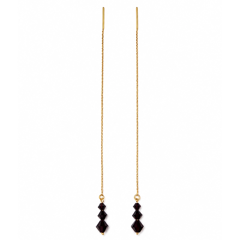 Boucles d’Oreilles Traversantes "Cascade de Grenat", Or 18k & Cristaux Toupie