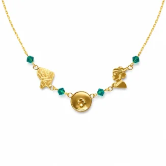 Collier "Trilogie Guyanaise", Or 18k & Cristaux Vert Émeraude