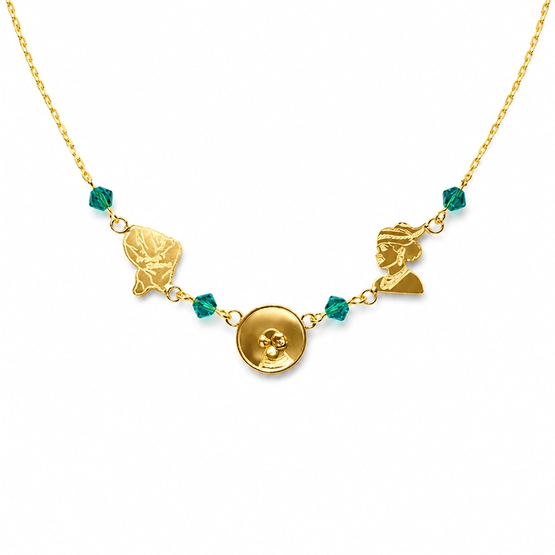 Collier "Trilogie Guyanaise", Or 18k & Cristaux Vert Émeraude