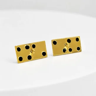 Puces d’Oreilles "Le Domino Patrimonial", Or 18k & Émail Noir – Image 3
