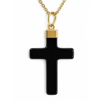 Pendentif "Croix d'Onyx & Or" – Or 18 Carats (750/1000) & Onyx Noir • Création Atelier Rouge Carat