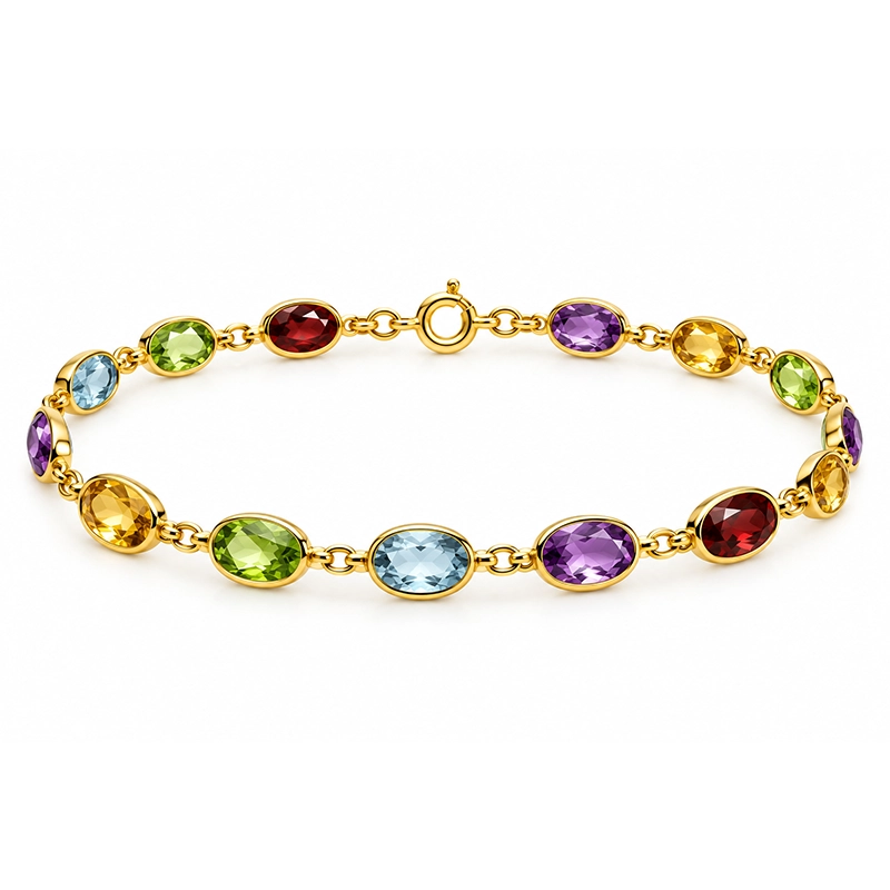 Bracelet Rivière de Pierres Fines "Arc-en-Ciel" (20 cm), Or 18K