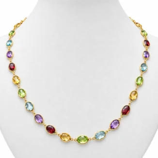 Collier Ruissèlement de Pierres Fines "Arc-en-Ciel" (45 cm), Or 18K